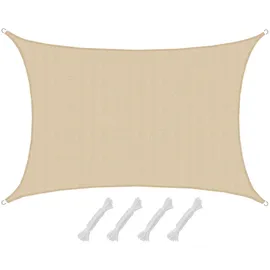 AMANKA Sonnensegel 4x6 HDPE Rechteckig Sonnenschutz Überdachung Garten Balkon Beige