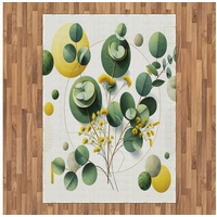 Teppich Flachgewebe Deko-Teppiche für das Wohn-,Schlaf-, und Essenszimmer, Abakuhaus, rechteckig, Eukalyptusblätter Boho-Blatt-Design gelb|grün|weiß 160 cm x 230 cm