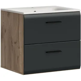 xonox.home Waschtisch mit Waschbecken Ice Nox Oak Nachbildung schwarz matt B/H/T: ca. 60x55x46 cm – Schwarz