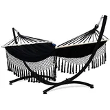 Potenza Outdoor Hängematte mit Gestell für 2 Personen I Stabhängematte XXL 220x160, 200kg I Hängemattengestell 220kg Wetterfest (Santia-Schwarz, Gestell Schwarz)