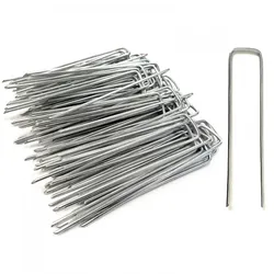 Set mit 100 Rasenpfählen zur Befestigung von Netzen und Mulchblechen aus rostfreiem, verzinktem Eisen 150 x 30 x 3 mm von Yelloo