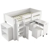 XDOVET Kinderhochbett,multifunktionales Kinderbett mit Leiter,Teleskopschreibtisch,mit herausnehmbarem Schrank,Regal,Schublade,Mit Stuhl inklusive