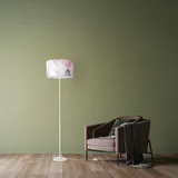 Paco Home Stehlampe Wohnzimmer Modern E27 Leselampe Stehleuchte Stativ Retro Lampenschirm Stoff Geometrisch Mit Stecker, Farbe:Design 5 (Ø38 cm), Leuchtenart/Farbe:Stehleuchte Einbein - Weiß