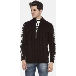 Strickpullover CIPO & BAXX "Pullover", Herren, Gr. S, rot (burgundy, ecru), 100% Polyacryl, unifarben, Basic, regular fit, Langarm Strickbündchen, Pullover, mit Marken Schriftzug, CP216