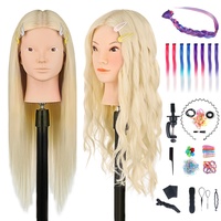 Frisierkopf Echthaar, TopDirect 66cm/26 Zoll 70% Echtes Haar Ubungskopf Friseur Trainingskopf mit Flechthilfe & Halterung & 8 PCS Farbige Haarverlängerungen