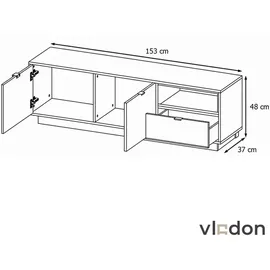 Vladon Metro Lowboard 153x48x37 cm Schwarz Hochglanz/Weiß Hochglanz Holzwerkstoff