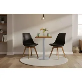 sam möbel gmbh Bistrotisch massiv Akazie naturfarben eckig Runde Kante 60 cm Säulengestell rund silber EMILE