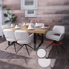 Mendler 6er-Set Esszimmerstuhl HWC-N74, Küchenstuhl, drehbar Auto-Return, Stoff Bouclé (540g/m2) Öko-Tex ~ creme