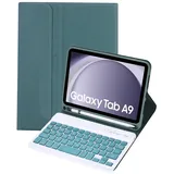 HLTOOP Tastatur Hülle für Samsung Galaxy Tab A9 8,7 Zoll 2023, Abnehmbare Tastatur Mit Stifthalter, Schutzhülle Für Tab A9 8,7 Zoll Tablet SM-X110/X115/X117,Deep Green