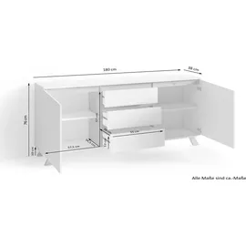 byLIVING Kommode Valentin, Sideboard Breite 180 cm, matt weiß, Applikation in Eichen-Optik - Weiß/Braun