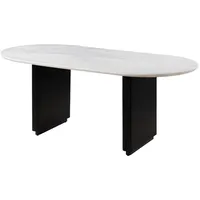 MASSIVMOEBEL24.DE Esstisch oval Mango 180x90x76 schwarz lackiert / Marmor