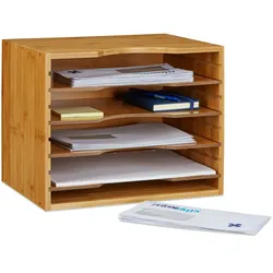 Relaxdays Briefablage, HxBxT:26x33x24,5cm, 4 variable Einlegeböden, Dokumentenablage aus Bambus, natur