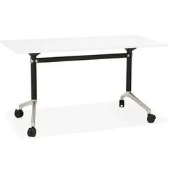 Kadima Design Computertisch Faltbar | 140 x 70 cm | Rollen Platzsparend Modern | Weiß | Arbeitstisch