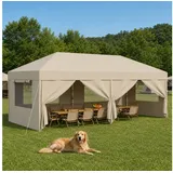 HOMALL Faltpavillon 3x3/3x6 m Gartenpavillon Höhenverstellbarer Pop Up Pavillon, mit 4 Seitenteilen, (Windfester Pavillon mit Seitenteilen und Tragetasche, für Garten Camping), Höhenverstellbar Gartenzelt mit mückennetz, UV-Schutz 50+ beige 600 cm
