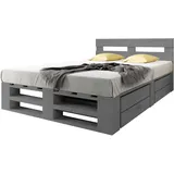 Lermowood Palettenbett M2 aus Holz 160 x 200 cm Grau mit Kopfteil und 2 Bettkästen Holzbett 40cm Stabiles Seniorenbett Kinderbett Jugendbett Gästebett erhöhtes Bettgestell Futon Komforthöhe Naturholz