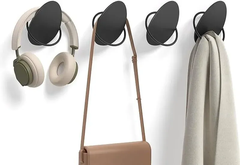 SONGMICS HOME Garderobenhaken Set aus 4 Wandhaken, Stahl, für Mäntel und Handtücher, pro Haken bis 5 kg Tragkraft, Eierform-Design, Wohnzimmer, Schlafzimmer, Eingangsbereich, Tinten-Schwarz