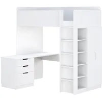 Shefa Kids Hochbett Mit Schreibtisch - 5-in-1 Hochbett Kinder Mit Treppe, Kleiderschrank Und Regal - Platzsparendes Jugendzimmermöbel, 206 x 107,9 x 199,3 cm, Ideal Für Kleine Räume