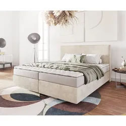 DELIFE Boxspringbett Dream-Well 180x200 cm Cord Beige mit Matratze und Topper, Boxspringbetten