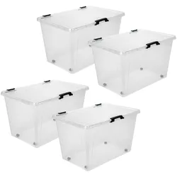 4x Aufbewahrungsbox 52L Set Deckel Kunststoffbox Stapelbox Lager Regal Box klar