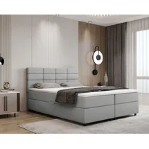 panda möbel Boxspringbett 160x200, mit Bettkasten, Hellgrau, Matratze und Topper, Doppelbett, REVE, Panda Möbel - Hellgrau