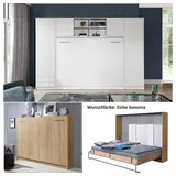TRAUMMÖBEL QMM Schrankbett Wandbett Wandklappbett horizontal HB 140x200 mit 2 Schränken & Aufsatz weiß, Eiche Sonoma Schlafzimmer komplett Set (Eiche Sonoma)