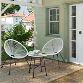 Songmics Balkonmöbel, Gartenmöbel-Set, 1 Tisch, 2 Stühle, Tischoberfläche aus Glas, weiß