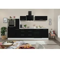 Respekta Premium Küchenzeile RP310HWSBO  (Breite: 310 cm, Schwarz, Mit Elektrogeräten)