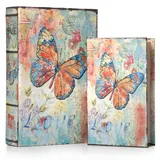 moritz 2er Set Aufbewahrungsbox Deko Bunter Schmetterling Love Buch Safe Box Schatulle Buchhülle Geldversteck