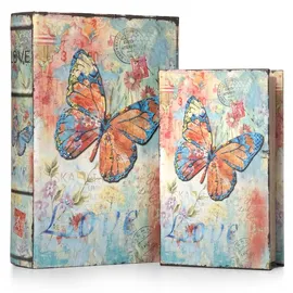 moritz 2er Set Aufbewahrungsbox Deko Bunter Schmetterling Love Buch Safe Box Schatulle Buchhülle Geldversteck