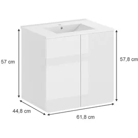 Vicco Waschbeckenunterschrank Izan hängend 61,8 x 57,8 x 44,8 cm Weiß Hochglanz