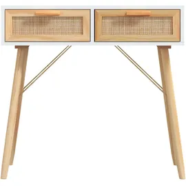 vidaXL Konsolentisch 80x30x75 cm Weiß Massivholz Kiefer Natur-Rattan