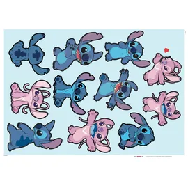 KOMAR Wandtattoo - Stitch and Angle Happy - Größe 50 x 70 cm - Disney, Wandsticker, Kinderzimmer, Aufkleber, Blau,lila