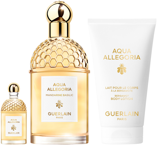 Guerlain Aqua Allegoria Mandarine Basilic Set = EdT Nat Spray 125 ml + Body Lotion + Miniatur - 3 Artikel im Set