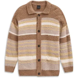 Bugatti Cardigan "Regular Fit", Herren, Gr. XL, 20, beige, Strick, 47% Polyacryl, 21% Polyamid, 16% Alpaka, 16% Wolle, gestreift, regular fit, Rippbündchen, Strickjacken, gestreift mit Knopfleiste & Kragen