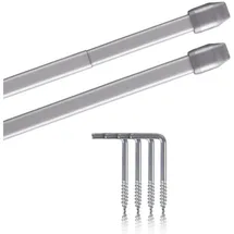 bc-agentur Vitragestangen 2er Pack ausziehbar, 2 Gardinenstangen mit Schraubhaken (Farbe: silber, Größe: 80-120cm)