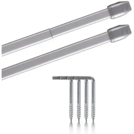 bc-agentur Vitragestangen 2er Pack ausziehbar, 2 Gardinenstangen mit Schraubhaken (Farbe: silber, Größe: 80-120cm)
