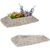 Relaxdays Blumentopf, 2er Set, Rattan, Pflanzentöpfe mit Folie, HBT: 10 x 55 x 25 cm, Pflanzkörbe für innen, weiß/Natur