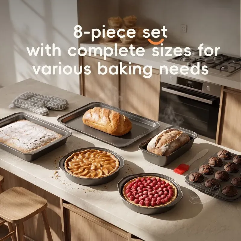 PURECOOK Karbonstahl-Kuchenform-Serie | Grau | 8-teilig Antihaft-Quadratische Kuchenform