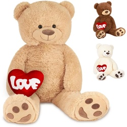 BRUBAKER Kuscheltier »XXL Teddybär 100 cm groß mit Herz Love« (1-St), großer Teddy Bär, Stofftier Plüschtier beige