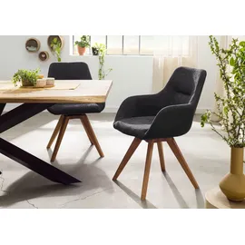 Massivmoebel24 Drehstuhl Wildeiche Polyester schwarz