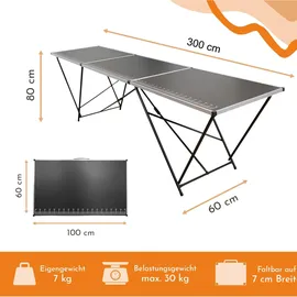 Lemodo Tapeziertisch klappbar, Arbeitstisch 300 x 60 cm, Mehrzwecktisch mit Messskala