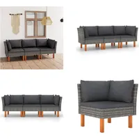 vidaXL 3 Sitzer Gartensofa mit Kissen Grau Poly Rattan - Gartensofa - Gartensofas - Lounge - Loungen - Grau