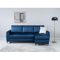 Ecksofa HOME AFFAIRE "SEMPT Recamiere wahlweise links oder rechts montierbar, L-Form" Sofas Gr. B/H/T: 236cm x 92cm x 148cm, Samtvelours, Recamiere beidseitig montierbar, Bonell, Polyurethanschaum, blau (dunkelblau) Schlafsofa, Bettkasten, BTH: 23614892 cm. Liegefläche 197138 cm