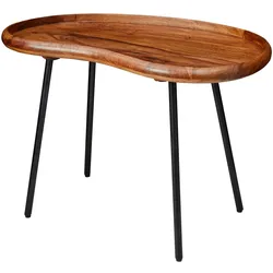 Retro Couchtisch `Umbrien`: Massivholz und Metallbeine, Nierenform, Sheesham-Holz, Handgefertigt. 71x40x51 cm | Kadima Design