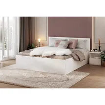 Fdm Stauraumbett Bett Stauraumbett PANAMA SP Bettgestell 140x200 & weitere Größen (verfügbar 90x200 120x200 140x200 160x200 180x200cm, Bettrahmen, Bett, mit großen Kopfteil, mit Bettkasten zum aufklappen), mit/ohne Matratze weiß 140 cm