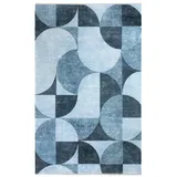 tesso living Waschbarer Wohnzimmer Teppich - Blau 80 x 215 cm - rutschfest & Machinewaschbar - Kurzflor Teppich mit Geometrischem Design