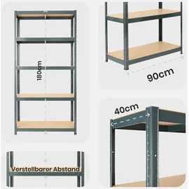 Arebos 2er Set Schwerlastregal 180 x 90 x 40 cm 875 kg Kellerregal Steckregal Schwarz