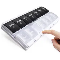 FHORAIN Tablettenbox 7 Tage, Morgens und Abends, Pillendose Pillendose 7 Tage 14 Fächer, 2 mal täglich, Druckknopf (Schwarz und Weiß)