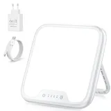 vthw Tageslichtlampe, 10000 Lux lampe mit Memory Funktion, 4 Timer, UV-Frei Sonnenlicht Lampe mit Touch-Steuerung, Stufenlosem Dimmen, Faltbar Halterung, für Hause/Büro [Energieklasse E]