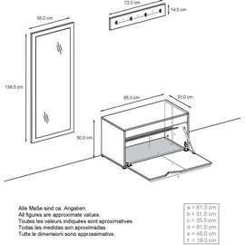 Vladon Hanko Garderobe 160x190x33 cm Weiß matt/Beton Oxid Optik grau